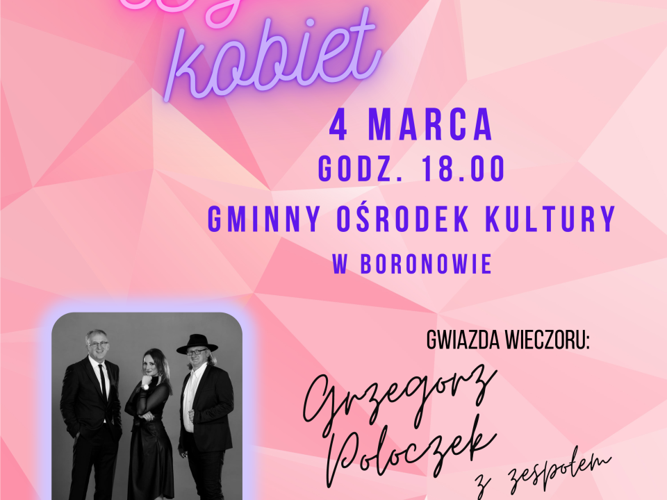 Plakat przedstawiający zaproszenie na koncert z okazji Dnia Kobiet